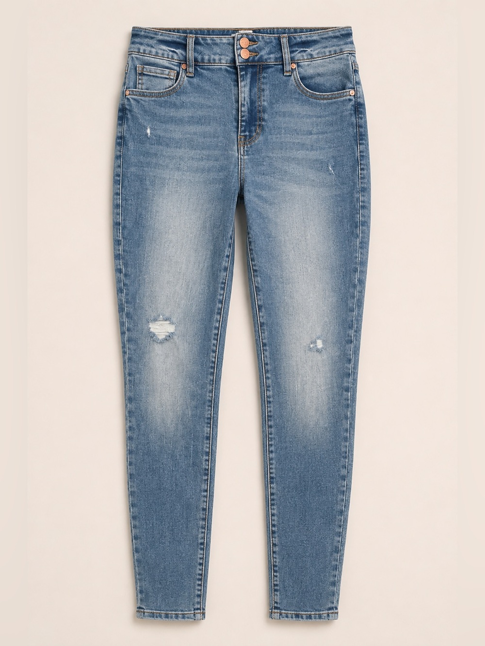 CAbi Women’s Skinny Jeans - Light Wash Distressed Blue